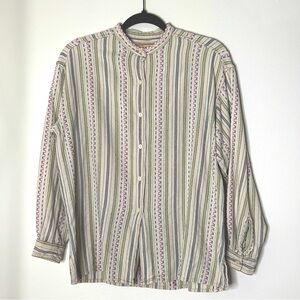 WOOLRICH Long sleeve M Striped Button Up Crew Neck Linen Blouse Top